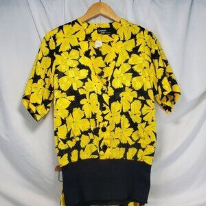 Dawn Joy Fashions Yellow Black Two Piece Blouse Top and Bottom Set 3/4 (A-10)